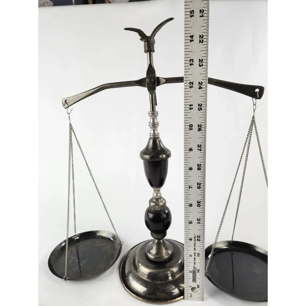 Vintage Wood & Metal Functioning Libra Scale‎ of Justice w Eagle Finial